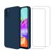 Coque Samsung Galaxy A41 Silicone liquide Bleue Marine + 2 Vitres en Verre trempé Protection écran Antichocs