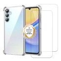 Coque Samsung Galaxy A15 Antichoc coins renforcés Silicone + 2 Vitres en verre trempé Protection écran