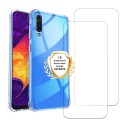 Coque Samsung Galaxy A50 Antichoc coins renforcés Silicone + 2 Vitres en verre trempé Protection écran