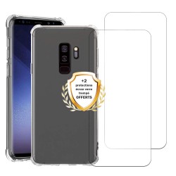Coque Samsung Galaxy S9 Plus Antichoc coins renforcés Silicone + 2 Vitres en verre trempé Protection écran