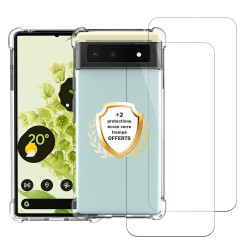 Coque Google Pixel 6 Antichoc coins renforcés Silicone + 2 Vitres en verre trempé Protection écran