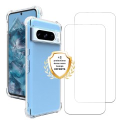 Coque Google Pixel 8 Pro Antichoc coins renforcés Silicone + 2 Vitres en verre trempé Protection écran