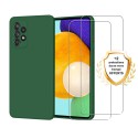 Coque Samsung Galaxy A52 Silicone liquide Verte + 2 Vitres en Verre trempé Protection écran Antichocs