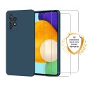 Coque Samsung Galaxy A52 Silicone liquide Bleue Marine + 2 Vitres en Verre trempé Protection écran Antichocs
