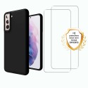 Coque Samsung Galaxy S21 FE Silicone liquide Noire + 2 Vitres en Verre trempé Protection écran Antichocs
