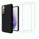 Coque Samsung Galaxy S21 FE Silicone liquide Noire + 2 Vitres en Verre trempé Protection écran Antichocs