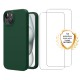 Coque iPhone 15 Silicone liquide Verte  + 2 Vitres en Verre trempé Protection écran Antichocs