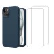 Coque iPhone 15 Silicone liquide Bleue Marine + 2 Vitres en Verre trempé Protection écran Antichocs