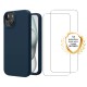 Coque iPhone 15 Silicone liquide Bleue Marine + 2 Vitres en Verre trempé Protection écran Antichocs