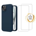 Coque iPhone 15 Silicone liquide Bleue Marine + 2 Vitres en Verre trempé Protection écran Antichocs