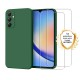 Coque Samsung Galaxy A34 Silicone liquide Verte + 2 Vitres en Verre trempé Protection écran Antichocs