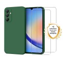 Coque Samsung Galaxy A34 Silicone liquide Verte + 2 Vitres en Verre trempé Protection écran Antichocs