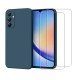 Coque Samsung Galaxy A34 Silicone liquide Bleue Marine + 2 Vitres en Verre trempé Protection écran Antichocs