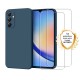 Coque Samsung Galaxy A34 Silicone liquide Bleue Marine + 2 Vitres en Verre trempé Protection écran Antichocs
