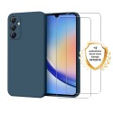Coque Samsung Galaxy A34 Silicone liquide Bleue Marine + 2 Vitres en Verre trempé Protection écran Antichocs