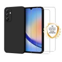 Coque Samsung Galaxy A34 Silicone liquide Noire + 2 Vitres en Verre trempé Protection écran Antichocs