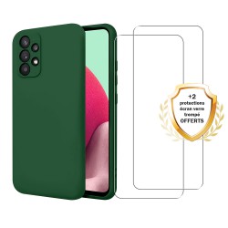 Coque Samsung Galaxy A32 Silicone liquide Verte + 2 Vitres en Verre trempé Protection écran Antichocs