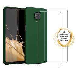 Coque Xiaomi Redmi Note 9s/ 9 Pro/9 Pro Max Silicone liquide Verte + 2 Vitres en Verre trempé Protection écran Antichocs