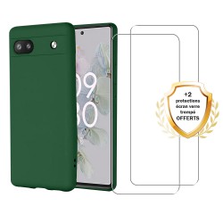 Coque Google Pixel 6A Silicone liquide Verte  + 2 Vitres en Verre trempé Protection écran Antichocs