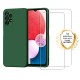 Coque Samsung Galaxy A13 Silicone liquide Verte + 2 Vitres en Verre trempé Protection écran Antichocs
