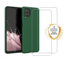 Coque Samsung Galaxy A12 Silicone liquide Verte + 2 Vitres en Verre trempé Protection écran Antichocs