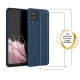 Coque Samsung Galaxy A12 Silicone liquide Bleue Marine + 2 Vitres en Verre trempé Protection écran Antichocs