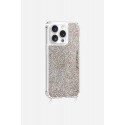 Coque iPhone 14 Pro avec anneaux en silicone paillettes multicolors