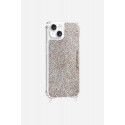 Coque iPhone 14 Plus  avec anneaux en silicone paillettes multicolors