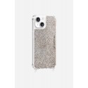Coque iPhone 14 avec anneaux en silicone paillettes multicolors