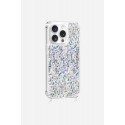Coque iPhone 14 Pro avec anneaux en silicone paillettes holographiques