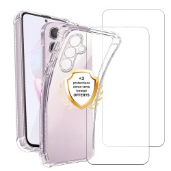 Coque Samsung Galaxy A05S Antichoc coins renforces Silicone + 2 Vitres en verre trempe Protection ecran