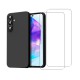 Coque Samsung Galaxy A15 Silicone liquide Noire  + 2 Vitres en Verre trempe Protection ecran Antichocs