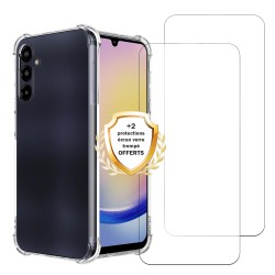 Coque Samsung Galaxy A25 Antichoc coins renforces Silicone + 2 Vitres en verre trempe Protection ecran