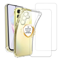 Coque Samsung Galaxy A35 Antichoc coins renforces Silicone + 2 Vitres en verre trempe Protection ecran