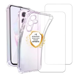 Coque Samsung Galaxy A55 Antichoc coins renforces Silicone + 2 Vitres en verre trempe  Protection ecran