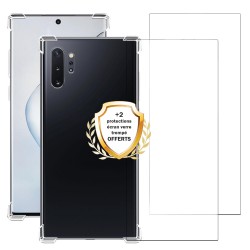 Coque Samsung Galaxy Note 10 Antichoc coins renforces Silicone + 2 Vitres en verre trempe Protection ecran
