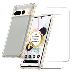 Coque Google Pixel 7 Pro  Antichoc coins renforces Silicone + 2 Vitres en verre trempe Protection ecran