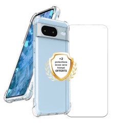 Coque Google Pixel 8 Antichoc coins renforces Silicone + 2 Vitres en verre trempe Protection ecran
