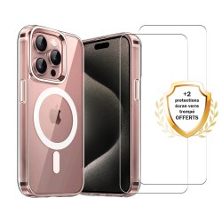 Coque iPhone 16 Pro Transparente Compatible Magsafe + 2 Vitres Protection ecran