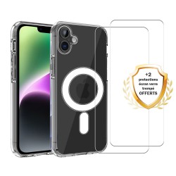 Coque iPhone 16 Plus Transparente Compatible Magsafe + 2 Vitres Protection ecran