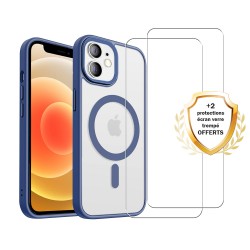 Coque iPhone 12 Mini Bleue fumee Compatible Magsafe + 2 Vitres Protection ecran