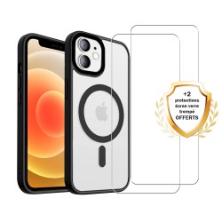 Coque iPhone 12 Mini Noire fumee Compatible Magsafe + 2 Vitres Protection ecran