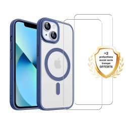 Coque iPhone 13 Bleue fumee Compatible Magsafe + 2 Vitres Protection ecran