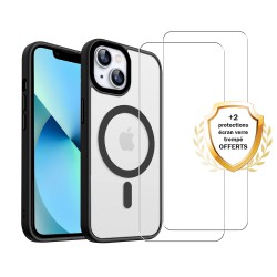 Coque iPhone 13 Noire fumee Compatible Magsafe + 2 Vitres Protection ecran