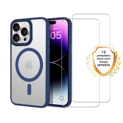 Coque iPhone 13 Pro Bleue fumee Compatible Magsafe + 2 Vitres Protection ecran
