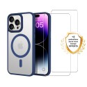 Coque iPhone 13 Pro Bleue et transparente fumée Compatible Magsafe + 2 Vitres Protection ecran