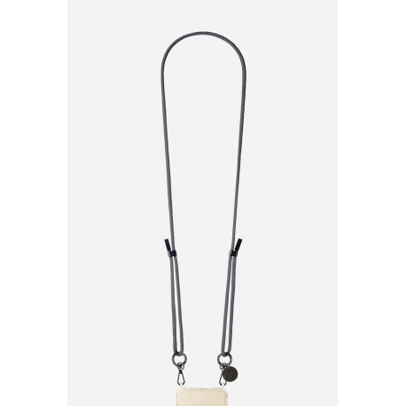 Lani&egrave;re cordon Na&eacute; en coton tress&eacute;e avec mousquetons noir metallis&eacute; coloris gris anthracite