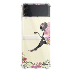 Coque Coque Samsung Galaxy Z Flip 3 Silicone antichocs Solides coins renforcés Protection Housse transparente Fée Fleurale Evetane