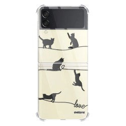 Coque Coque Samsung Galaxy Z Flip 3 Silicone antichocs Solides coins renforcés Protection Housse transparente Chat Lignes Evetane