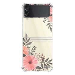 Coque Coque Samsung Galaxy Z Flip 3 Silicone antichocs Solides coins renforcés Protection Housse transparente Fleurs roses Evetane